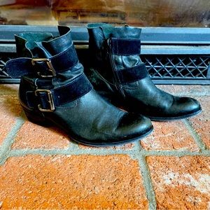 PAUL GREEN Black Suede Leather Buckle Zip Up Slouch Booties Boots UK 5 US 7